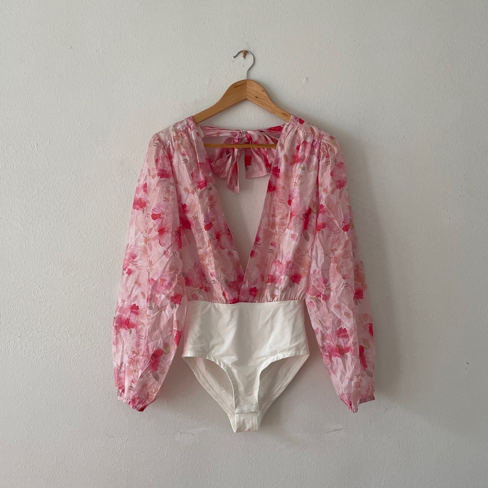 Hello Molly Floral Bodysuit Blouse Pink